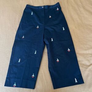 Alfred Dunner Womens Navy Embroidered High Waist Wide Leg Trouser‎ Pants Size 8P